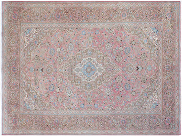 handmade Medallion, Traditional Kashan Pink Brown Hand Knotted RECTANGLE 100% WOOL area rug 8x12